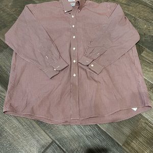 LL BEAN MEN SIZE 18-34 RED CHECKER BUTTON UP LONG SLEEVE SHIRT - Great Condition